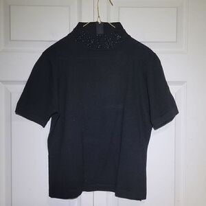 Vintage 90's Women's Black 100% Wool Jeweled‎ Short Sleeve Turtle Neck Sweater